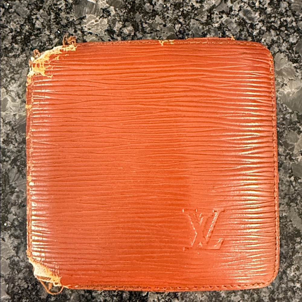 Louis Vuitton textured Orange Epi Leather Bifold project rehab wallet COA
